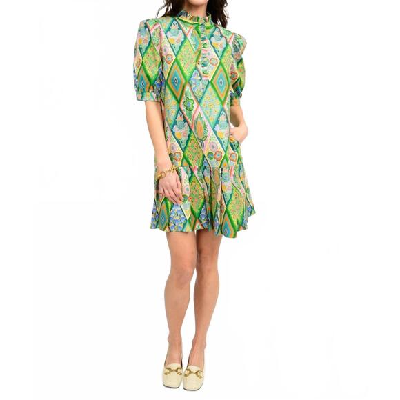 NEW IVY JANE pleated hem mini dress in green - Picture 2 of 3